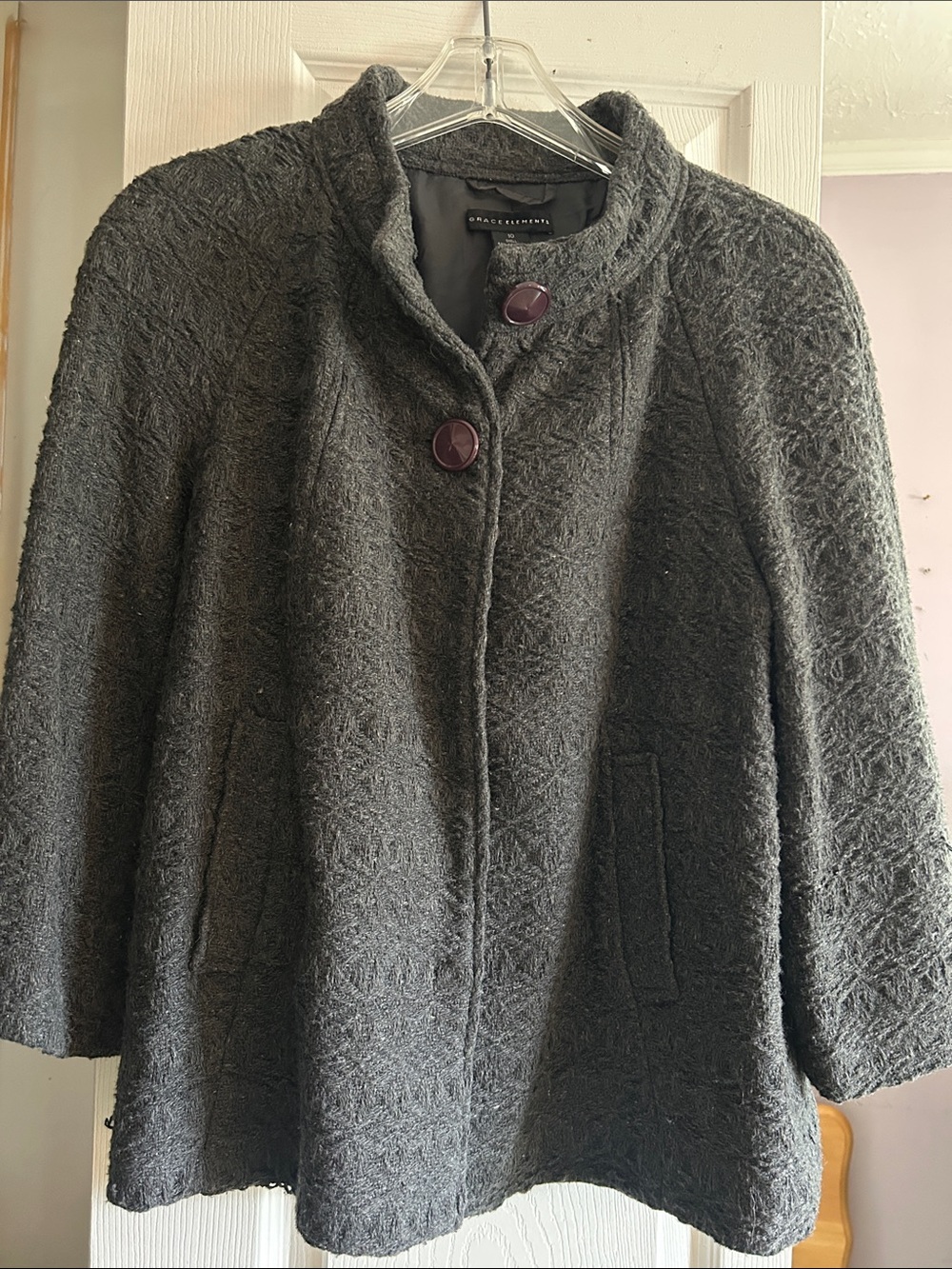 Grace Elements Dark Gray Textured Button-Front Pea Coat